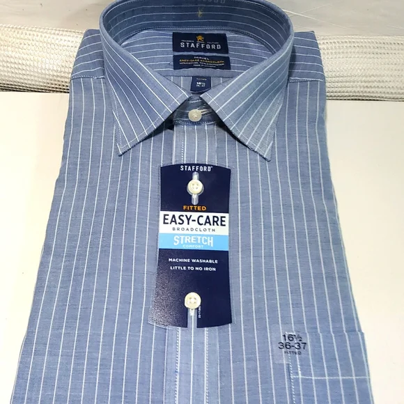 Stafford | Shirts | Copy Stafford Mens Travel Easycare Blue Fitted Dress  Shirt 6 12 3637 | Poshmark